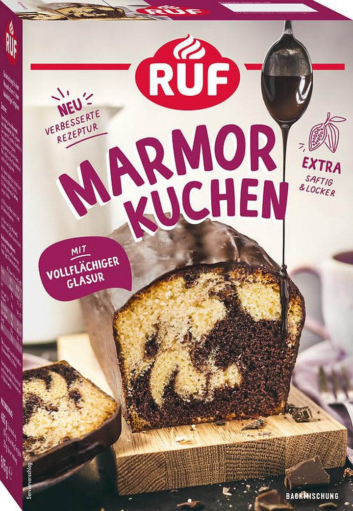 RUF Nusskuchen, Backmischung Mit Schneller Und Einfacher Zubereitung, Nussig Und Locker Mit Glasur, Als Grundlage Für Rüblikuchen, Vegan, 1 X 520G