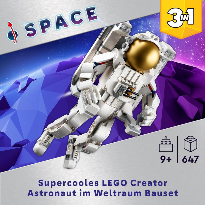 Jucărie LEGO Creator 3In1 Astronaut în spațiu, kit model cu câine și navă spațială pentru copii, decorațiuni pentru grădiniță, cadou creativ pentru băieți și fete de la 9 ani 31152