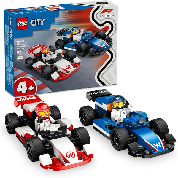 LEGO City F1 Williams Racing și Haas F1 Racing Cars - Jucărie Formula 1 cu mașini construibile și 2 minifigurine cu șofer de curse - Idei de cadouri mici pentru băieți și fete de la 4 ani 60464