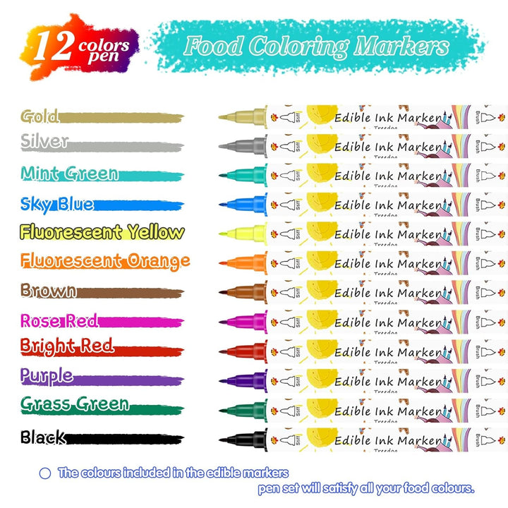 Lebensmittelfarbe Stifte Backen,12Pc Fondant Lebensmittelfarbstifte,Essbare Lebensmittel Stift,Diy Ostereier Geburtstag Zum Dekorieren,Lebensmittelfarbstoffe Gourmet-Schreiber Für Kuchen,Kekse,Dessert