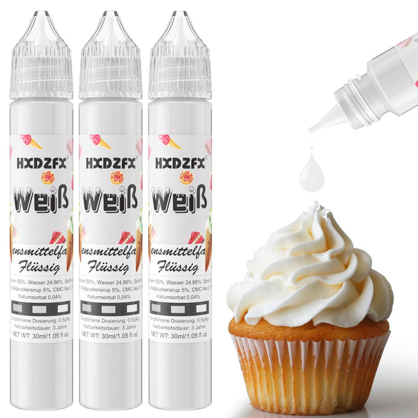 Lebensmittelfarbe - Lebensmittelfarbe Flüssig, Hochkonzentrierte Food Coloring, Flüssige Lebensmittel Farben Für Backen, Tortendeko, Kekse, Macaron, Ostereier, Teig - 3 × 30Ml (Weiß)