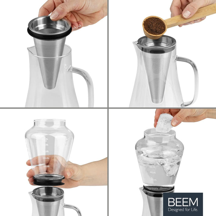 Beem filtru de cafea cu picurare la rece pentru 0,5L sticlă de borosilicat / oțel inoxidabil argintiu-transparent, Dimensiuni: 14Cm X 12.5.Cm X 33.4Cm, 03075