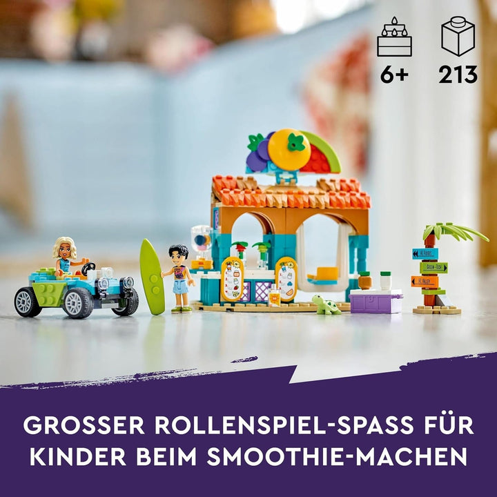 LEGO Friends Smoothie Stand At The Beach, set de joacă pentru jocuri de rol, idee de cadou pentru fete și băieți de la 6 ani cu figuri de joacă, broască țestoasă și accesorii, jucărie pentru dezvoltare socială 42625