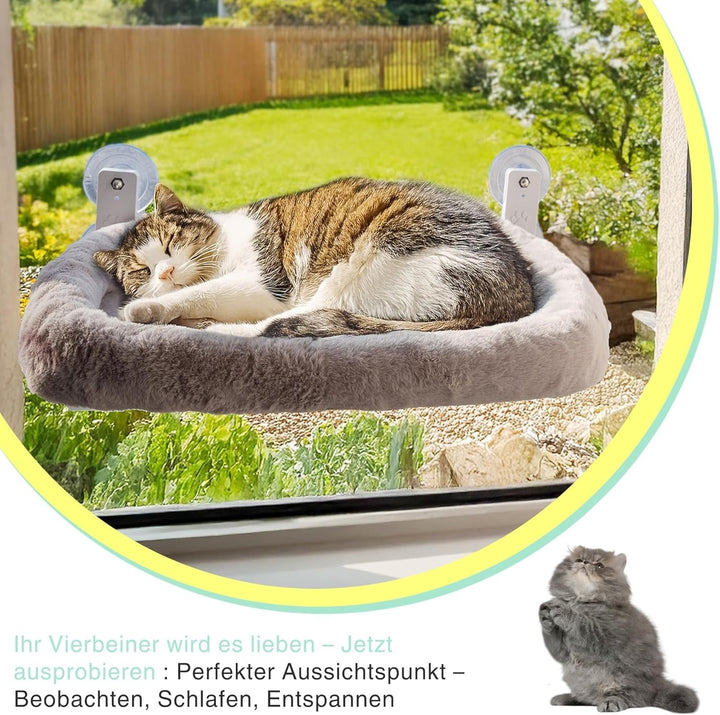 Șezlong pentru pisici – Șezlong robust pentru pisici cu pernă lavabilă | Hamac confortabil pentru ferestre de până la 18 kg | Pat pentru pisici care economisește spațiu și accesorii