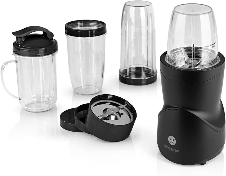 Smoothie Maker 12-Tlg | To-Go Deckel & 4 Mixbehälter | Für Obst, Gemüse & Nüsse | Mit Ice-Crush Funktion | Mini-Standmixer Zum Mixen, Rühren, Zerkleinern, Mahlen, Hacken & Pürieren | Bpa-Frei