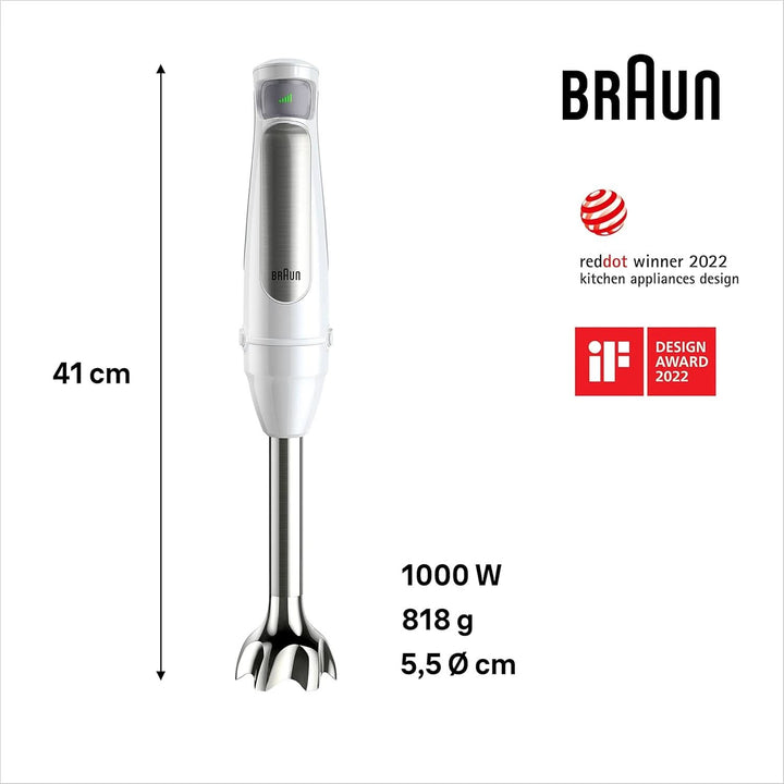 Braun Household Hogar Multiquick 7 Armmixer, Spritzschutz-Technologie, Spülmaschinenfest, Bpa-Freier Kunststoffbecher, MQ7000, 1000 W, Weiß