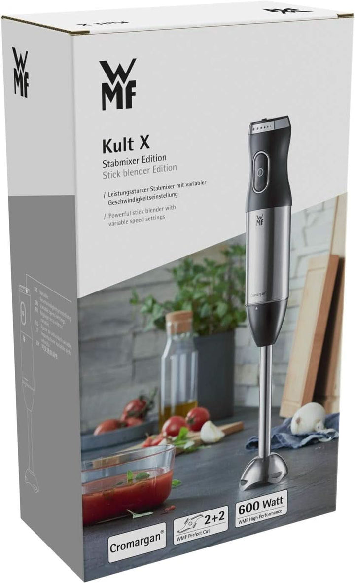 WMF Kult X Edition Stabmixer, Zauberstab 600 W, Pürierstab Edelstahl Mit Variabler Geschwindigkeitseinstellung, Purierstab Edelstahl Matt