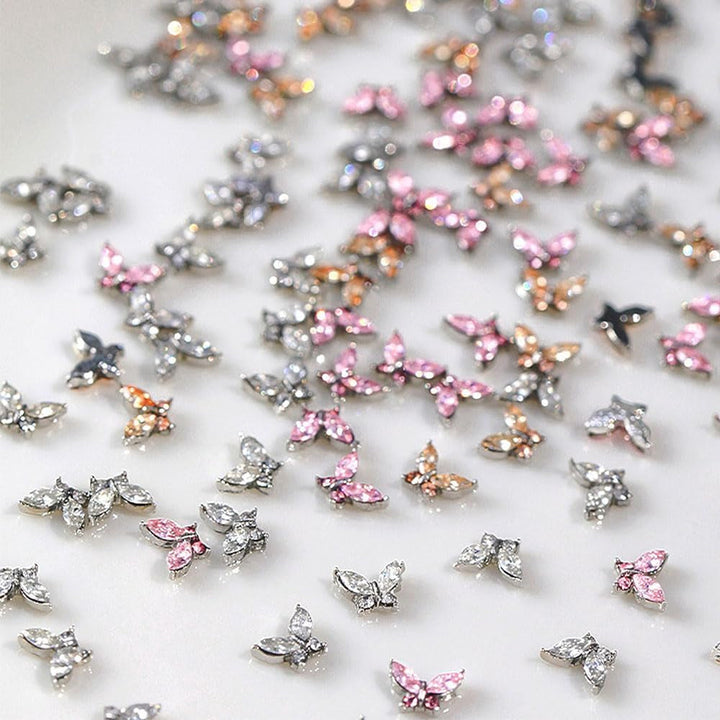 Mini fluture zirconiu unghii brelocuri Y2K alb șampanie roz stras cristal fluturi brelocuri unghii 3D fluture design unghii brelocuri fluturi unghii decorare unghii artă brelocuri accesorii unghii