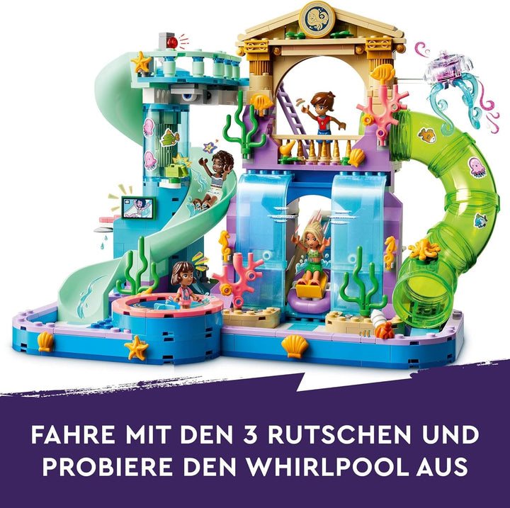 Parcul acvatic LEGO Friends Heartlake City, set de joacă în aer liber pentru fete și băieți cu vârsta peste 8 ani, experiență de joacă creativă cu 3 figurine, micro figurină, 3 tobogane și hidromasaj 42630