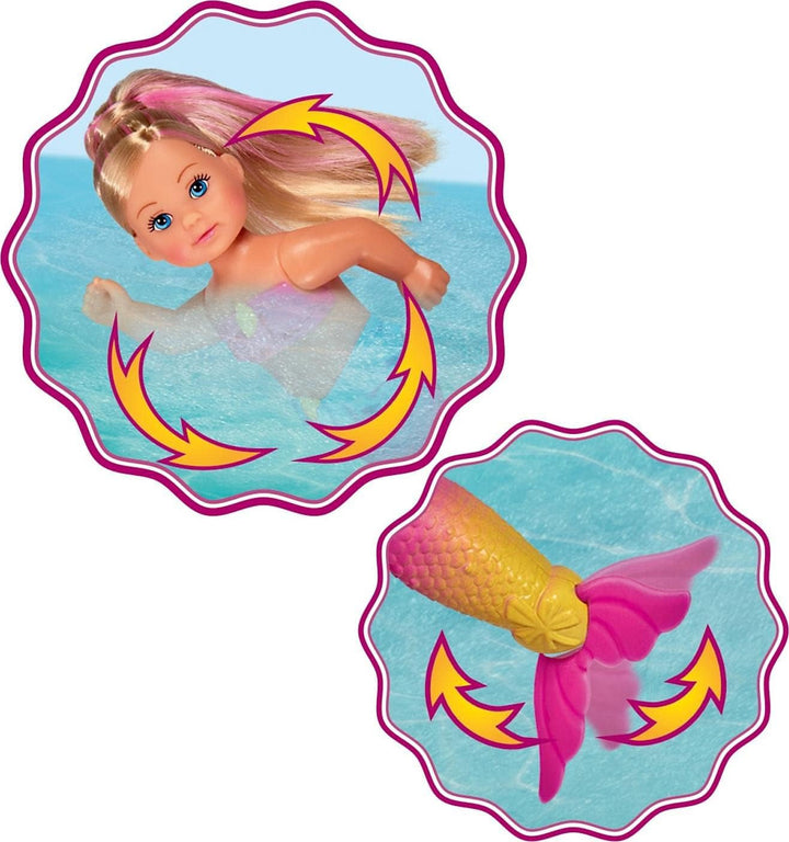 Simba 105733318 - Evi Love Swimming Mermaid, Evi ca o sirenă, Poate înota corect, Cu figurină de pește, Păpușă de îmbrăcat, 12cm, Pentru copii de la 3 ani în sus