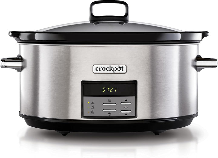 Crock-Pot Timeselect Digitaler Schongarer | Mit Programmierbarem Timer Und Digitaler Anzeige | 5,6 L Fassungsvermögen (Für 7 Personen Und Mehr) | Warmhaltefunktion | Edelstahl [CSC066X]