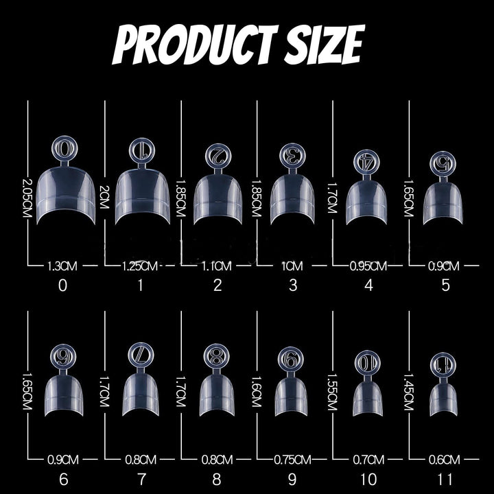 600 de bucăți unghii artificiale scurte ovale, 12 dimensiuni acrilice cu jumătate de acoperire, vârfuri de unghii false, unghii artificiale, pentru manichiură femei salon DIY (transparent)