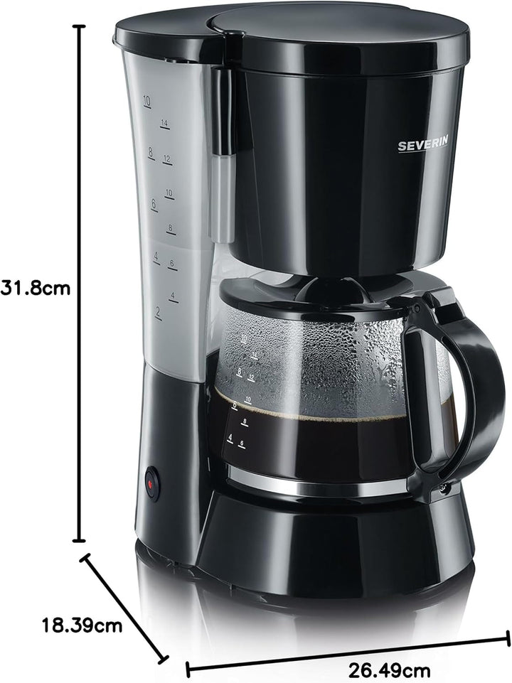 SEVERIN Cafetieră cu filtru cu ulcior din sticlă, Cafetieră pentru până la 10 cești per ulcior, Pentru savurarea cafelei aromate, Funcționare simplă, Cu placă de încălzire, Negru, KA 4479