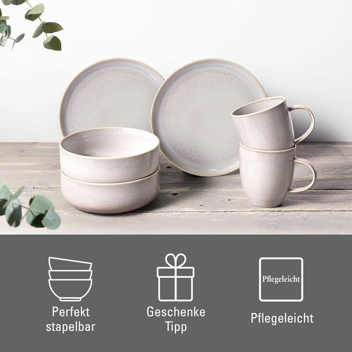 Like. by Villeroy & Boch – Crafted Cotton Frühstücks-Set 6 Teilig Weiß, Spülmaschinenfest, Mikrowellensicher, Geschirr Set, Geschirrset, Service Mit Frühstückstellern, Pottery-Look, Premium Porzellan