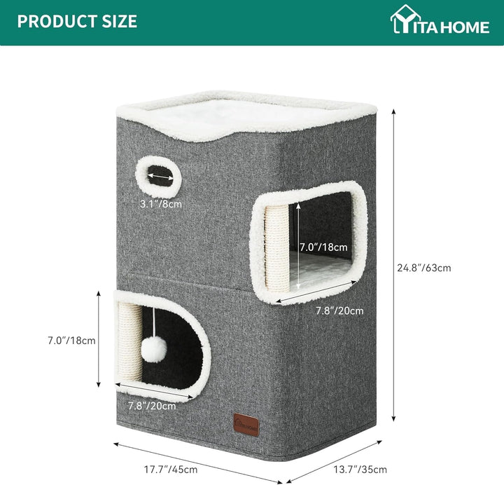 YITAHOME Căsuță pentru pisici de interior, Pat pentru pisici de interior, Butoi pentru pisici, Peșteră pentru pisici, Stâlp mic de zgâriat, Mobilier pentru pisici, Peșteră pentru pisici, Peșteri pentru pisici, Paturi pentru pisici (Gri)