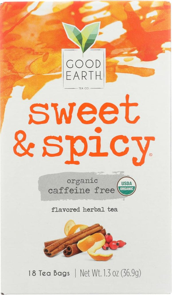 Good Earth Teas Organic Sweet and Spicy Caffeine Free Herbal ,18 Count (Pack of 4) Tea USA Naty Shop Sweet 18 Count (Pack Of 4)