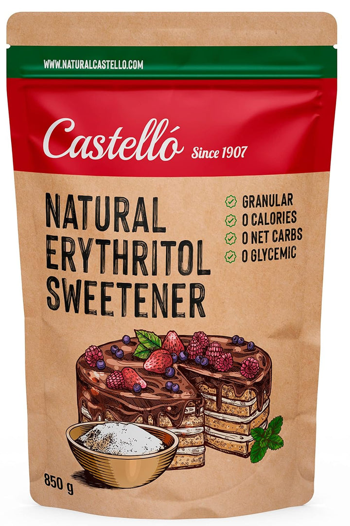 Natürliches Erythrit - Kristallzucker | 10G = 7G Zucker | Natürlicher Zuckerersatz - 0 Kalorien - 0 Glykämischer Index - Keto Und Paleo - 0 Netto-Kohlenhydrate - Kein GVO - Castello since 1907-1Kg