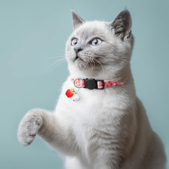 Zgardă pentru pisici, 7 piese, cu clopoțel și pandantive cu fructe, zgardă pentru pisici cu încuietoare de siguranță, reglabilă de la 18-30 cm, articole pentru animale de companie
