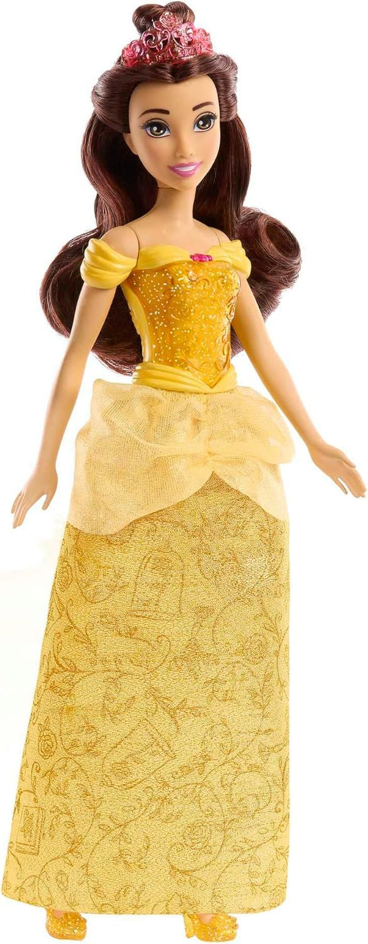 Mattel Disney Princess Toy, păpușă mobilă Belle Fashion cu haine strălucitoare și accesorii, inspirată de filmul Disney, cadou pentru copii, HLW11