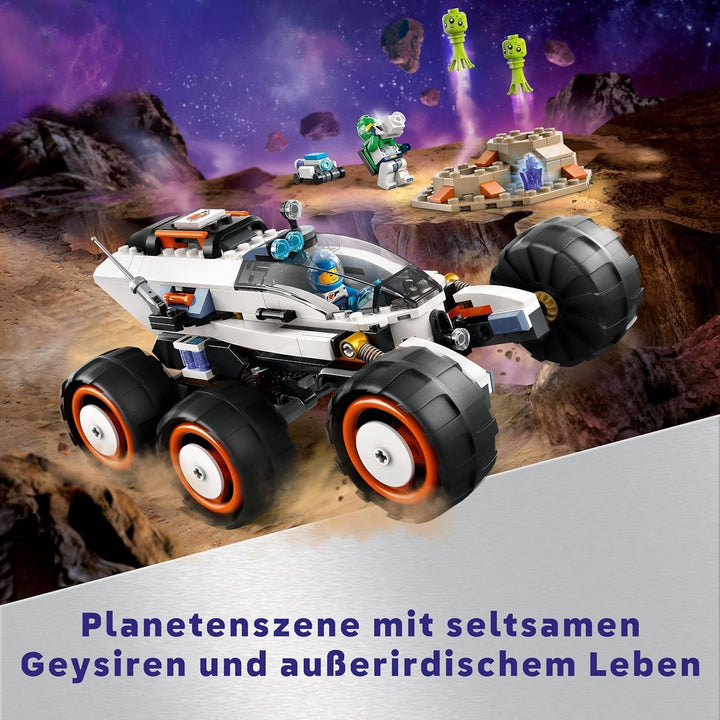 LEGO City Space Rover cu extratereștri, set de mașină cu figurine robot și extratereștri, cadou de ziua de naștere pentru băieți și fete de la 6 ani, cu 2 minifigurine și un set de planete 60431