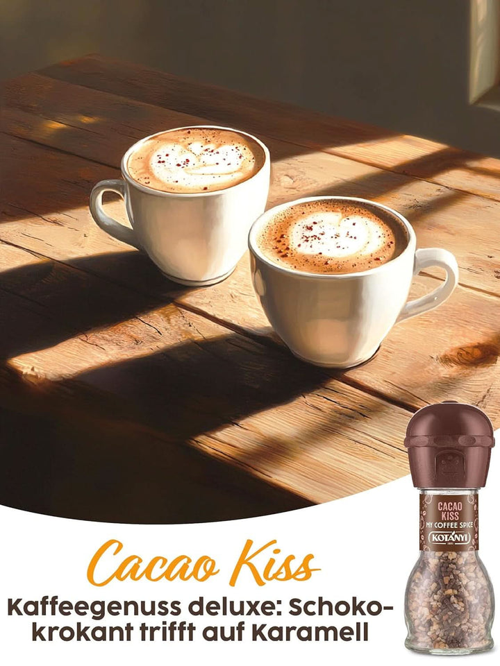 Topping pentru cafea Kotanyi Cacao Kiss | Ciocolată minunată cu bucăți fine de ciocolată, pachet de 4 (4 X 63 grame)