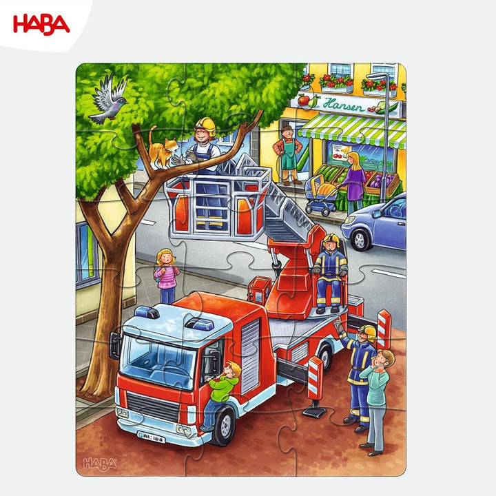 HABA Fire Brigade Puzzle - Set de 3 piese pentru copii cu vârsta de 3 ani și peste, puzzle din carton cu motive de poliție și ambulanță - Promovează abilitățile motorii fine și concentrarea - 1302759001
