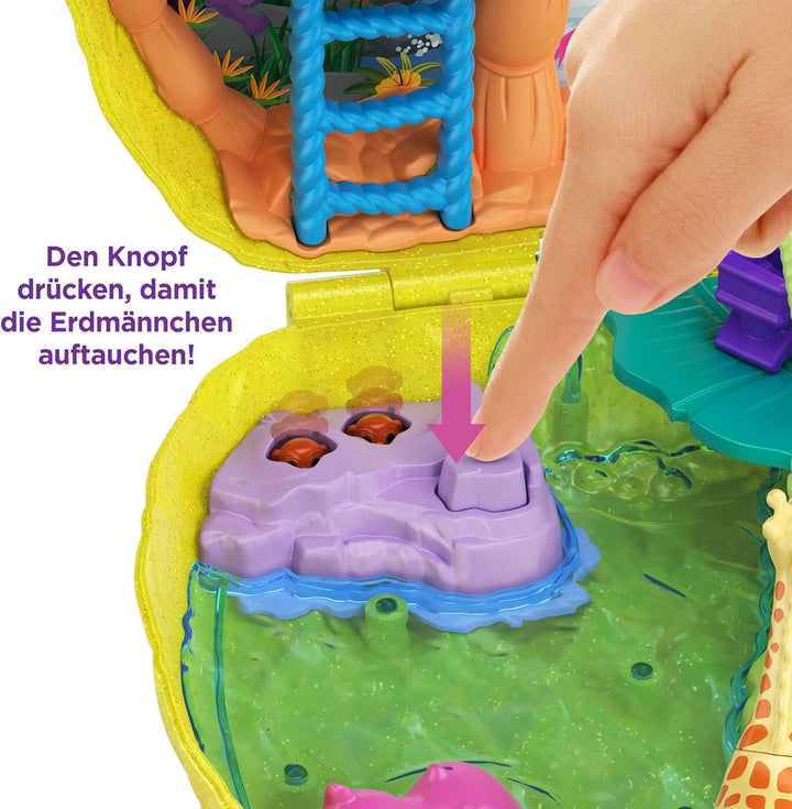Polly Pocket GKJ64 - Cutie de buzunar cu ananas, portabilă, cu 8 funcții distractive, păpușile Polly și Purple, 2 accesorii și foaie de autocolante; jucărie pentru copii de 4 ani și peste