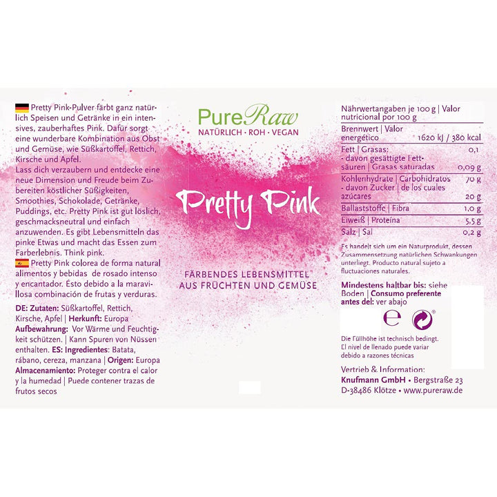 Pretty Pink Natürliche Lebensmittelfarbe Pulver Rosa (Roh Vegan) Pastell Rose Bis Intensiv Rosa-Rot - Essbare Farbe Für Lebensmittel Aus Früchten Und Gemüse - Natural Food Coloring | Pureraw 5G