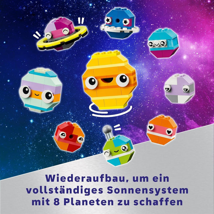 LEGO Classic Creative Space Planets, model construibil al sistemului solar pentru copii, jucărie spațială cu rachetă, navă spațială, planete și extratereștri, cadou pentru copii, băieți și fete de la 5 ani 11037