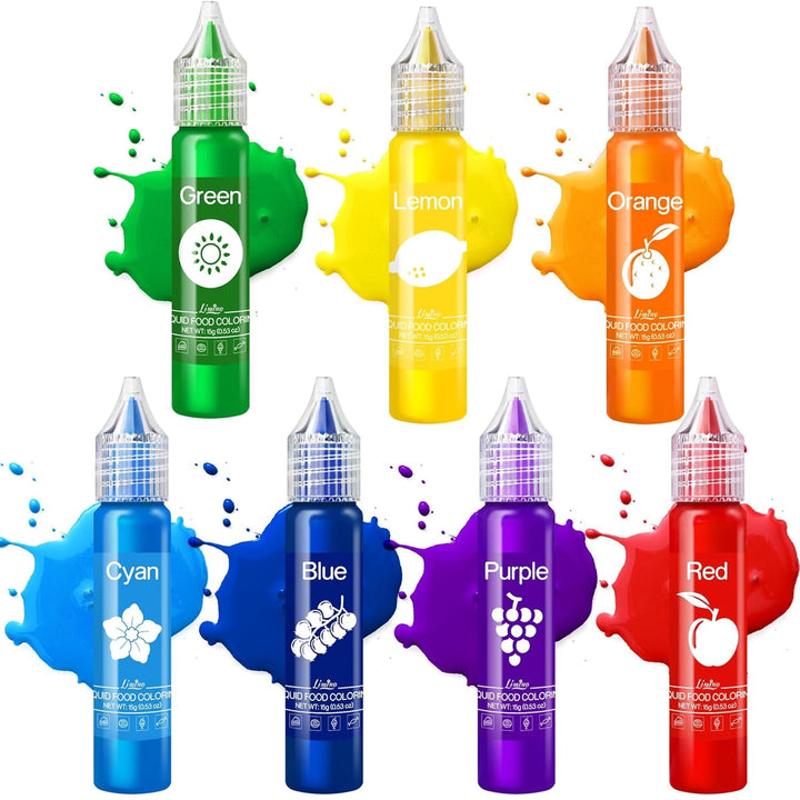 Lebensmittelfarbe - Regenbogen Farben Flüssige Lebensmittel Farben Für Kuchen, Backen, Kekse, Macaron - Zuckerfrei Konzentrierte Farbe Food Coloring Für Tortendeko, Getränken, Osterei, Slime - Je 15G