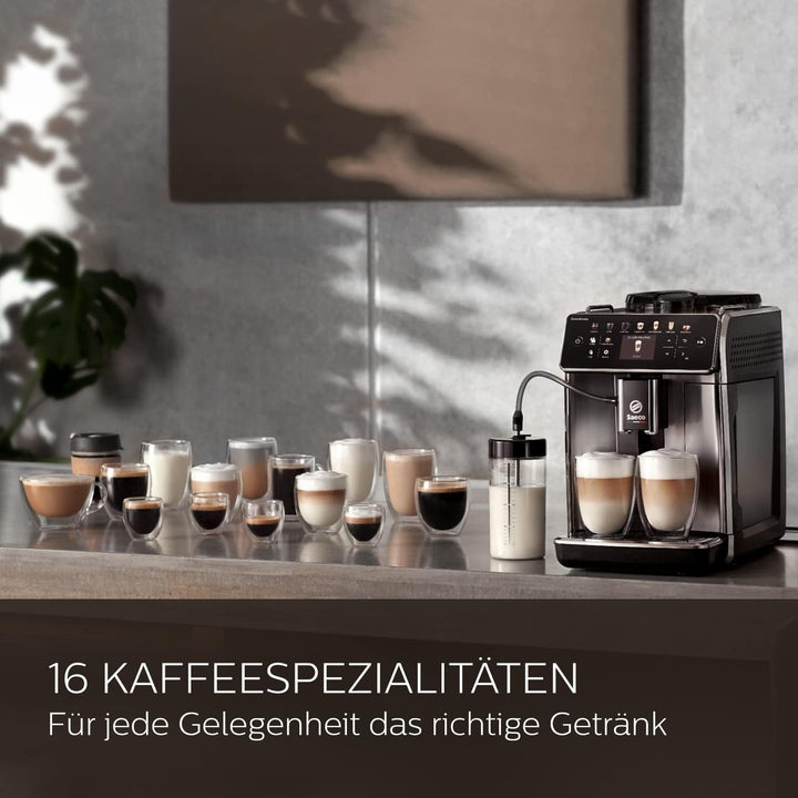Espressoare Saeco Granaroma complet automate, 16 băuturi, 6 profiluri de utilizator, afișaj TFT colorat, față metalică, SM6585/00
