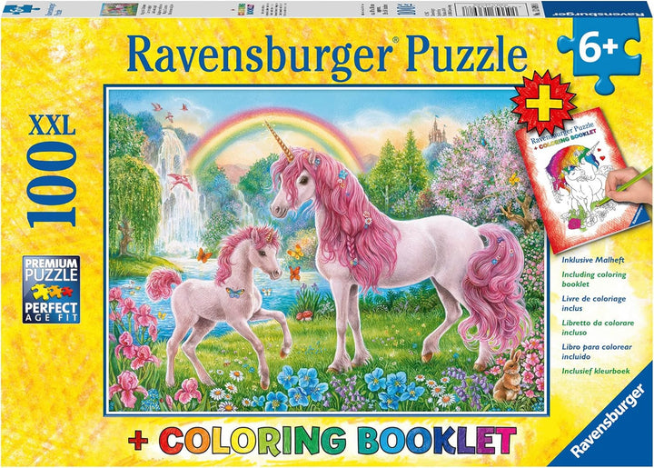 Ravensburger puzzle pentru copii - 13698 Magical Unicorns - Unicorn puzzle pentru copii cu vârsta de 6 ani și peste, Cu 100 de piese în format XXL, Include broșură de colorat