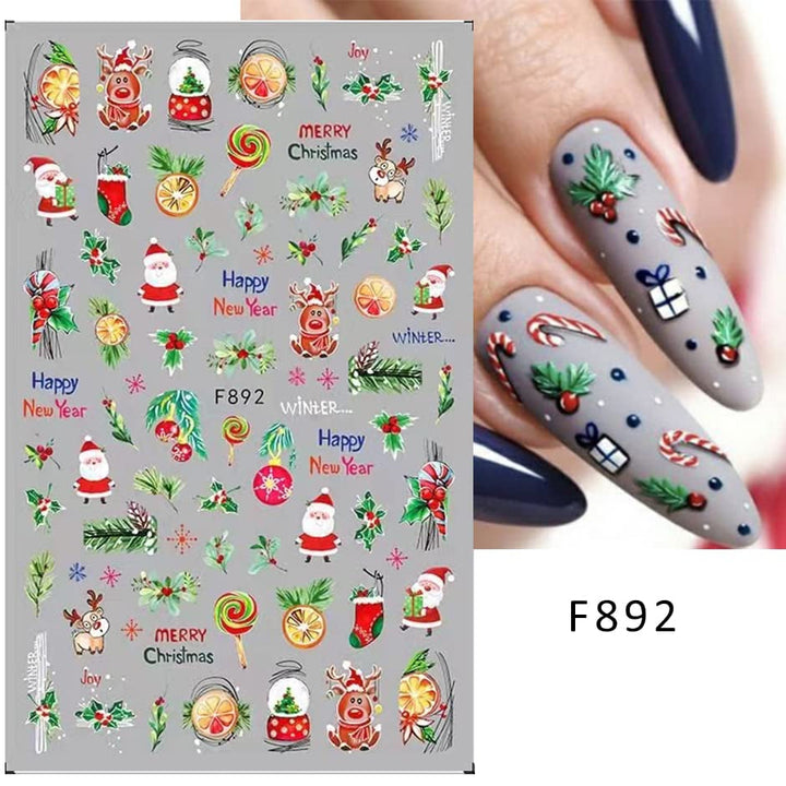 10 Blatt Nagelsticker Weihnachten Nagelaufkleber Selbstklebend Bule White Pine Tree Rentier Nail Art Sticker Dekoration Nageldesign Zubehör