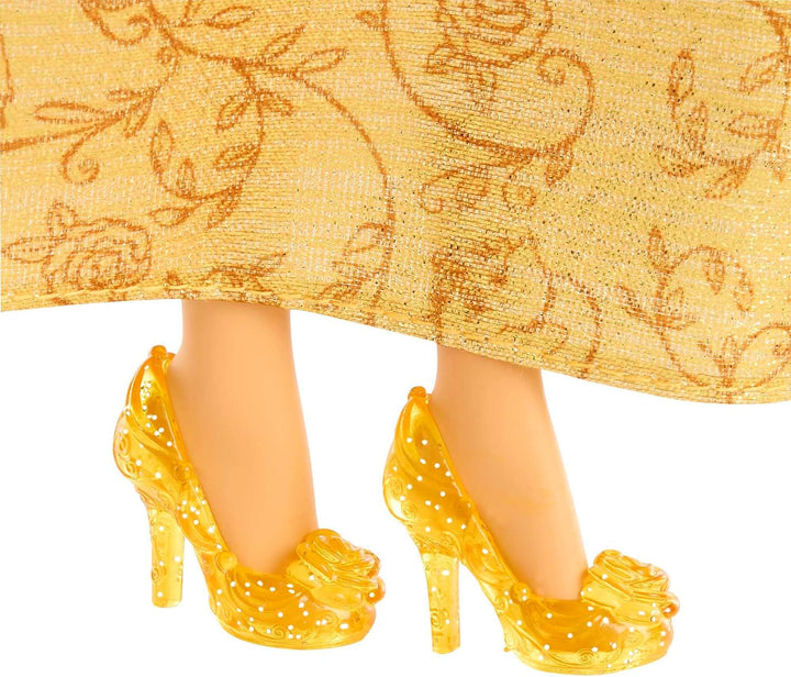 Mattel Disney Princess Toy, păpușă mobilă Belle Fashion cu haine strălucitoare și accesorii, inspirată de filmul Disney, cadou pentru copii, HLW11