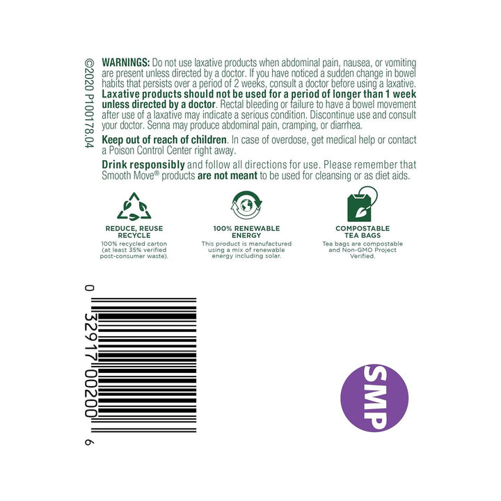 Tea, Organic Smooth Move Peppermint, Relieves Occasional Constipation, Senna, 16 Tea Bags Tea USA Naty Shop