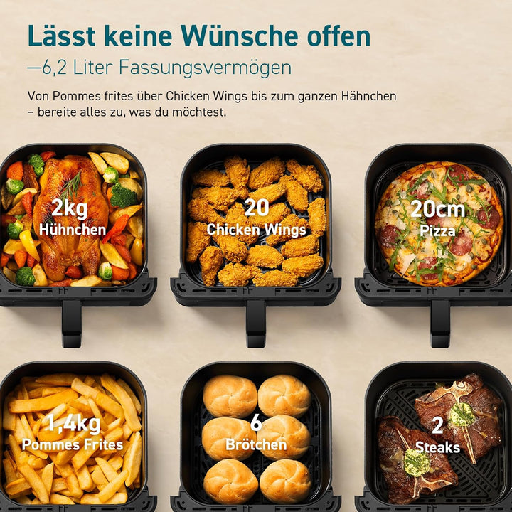 COSORI Heißluftfritteuse Airfryer, 12-In-1 Air Fryer XXL 6,2L, Heissluftfritteuse Mit Sichtfenster & Shake-Reminder, 80 Rezepte, 55 Prozent Energiesparend, Spülmaschinenfeste Körbe