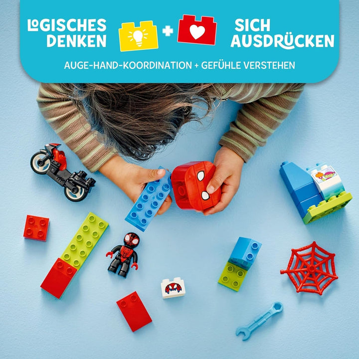 LEGO DUPLO Marvel Spins Motorcycle Adventure, Playset de fantezie pentru serialul TV Spidey și super prietenii săi, jucărie educativă de construit și reconstruit pentru copiii de 2 ani și peste 10424