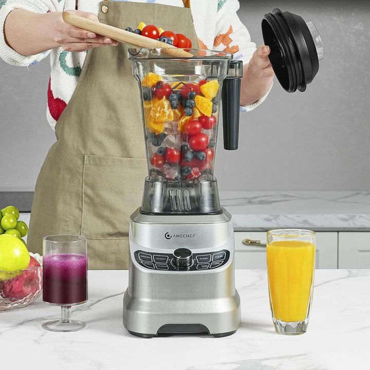 AMZCHEF Professioneller Standmixer Mit 8 Einstellbaren Geschwindigkeiten | 1800W Mixer Hochleistungsmixer Für Die Küche | 1,85 L Blender Für Shakes, Smoothies, Eiscrushen, Gefrorene Früchte