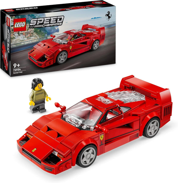 LEGO Speed Champions Ferrari F40 Super Sports Car, Playset cu mașină de jucărie construibilă și șofer minifigurină, set de construcție de colecție pentru copii, cadou pentru băieți și fete 76934