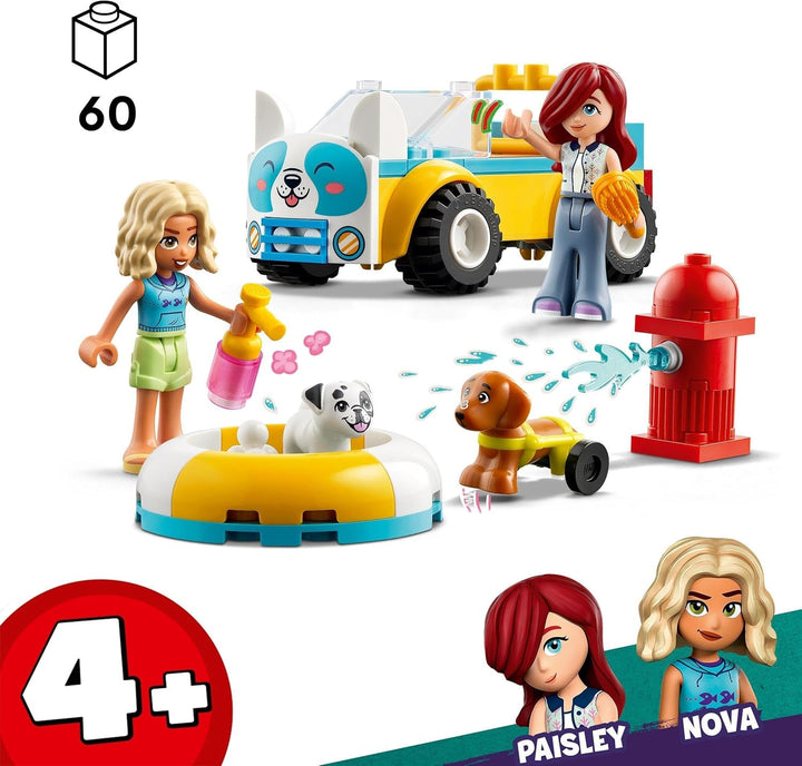 LEGO Friends Mobile Dog Grooming Parlour, set de joacă pentru vehicule cu animale pentru jocuri de rol, jucărie pentru copii cu 2 figurine și 2 câini pentru fete și băieți de la 4 ani, set de toaletă pentru câini 42635