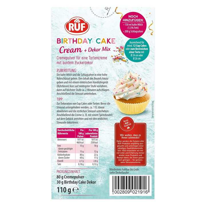 RUF Birthday Cake Cream, pudră de cremă cu aromă de vanilie și caramel și decor colorat, 110 grame