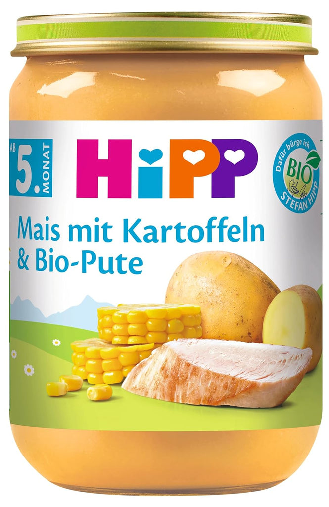 Porumb dulce Hipp cu piure de cartofi și curcan organic, pachet de 6 (6 X 190 grame)