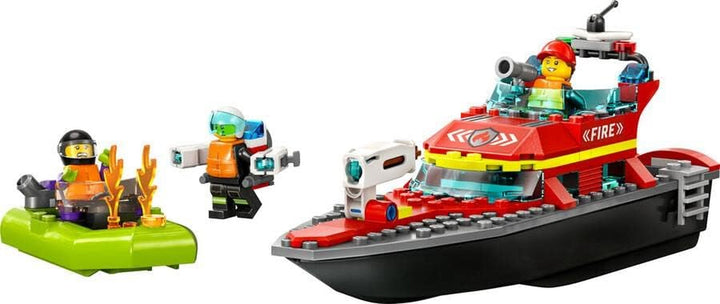 LEGO 60373 City Fire Boat, jucărie care plutește în apă, cu barcă de curse, 3 minifigurine și Jetpack, idee de cadou pentru băieți și fete de la 5 ani în sus