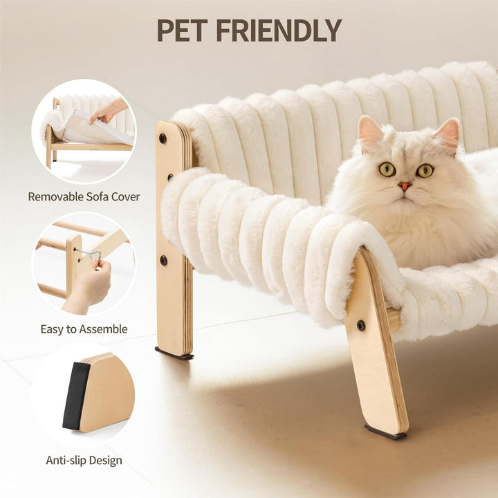 MEWOOFUN Canapea extensibilă moale pentru pisici mari și pisoi, pat robust pentru pisici, pat detașabil lavabil pentru câini mici, 56 x 45 cm (bej, M)