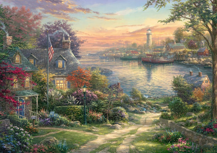 Schmidt Spiele 58785 Thomas Kinkade, New England Harbor, puzzle jigsaw 1000 piese, colorat
