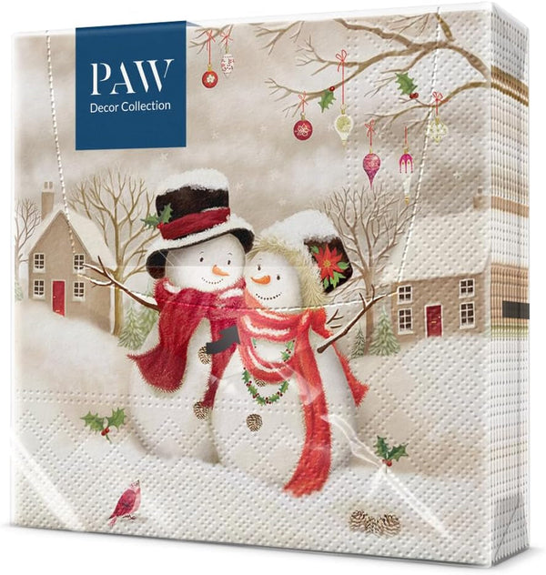 PAW - Șervețele 3 straturi (33 X 33 Cm) I 20 bucăți I Șervețele de hârtie colorate perfecte pentru masa de Crăciun I Șervețele - Crăciun, iarnă, stele, zăpadă, oameni de zăpadă I Familia Snowy