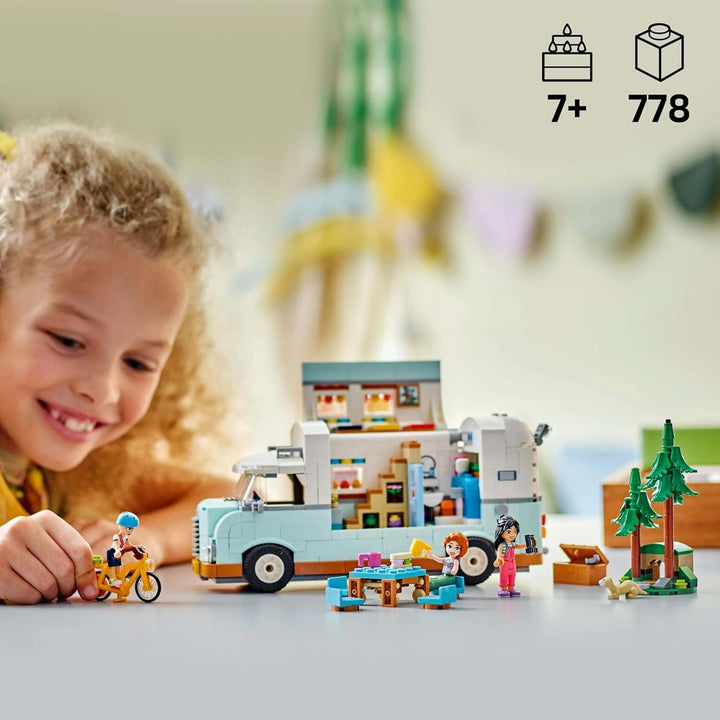LEGO Friends Caravan, Set de construcție pentru jocuri de rol cu o rulotă de jucărie, Cadou pentru fete cu vârsta de peste 7 ani, Set de joacă creativ cu 3 minifigurine și figurină de animal dihor 42663