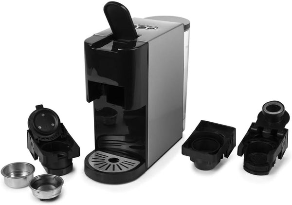 Princess filtru de cafea multi-capsulă 4 în 1 - 1450 Watt, capsule, doze, cafea măcinată, fără Bpa, 249450, 01.249450.01.001, negru, argintiu