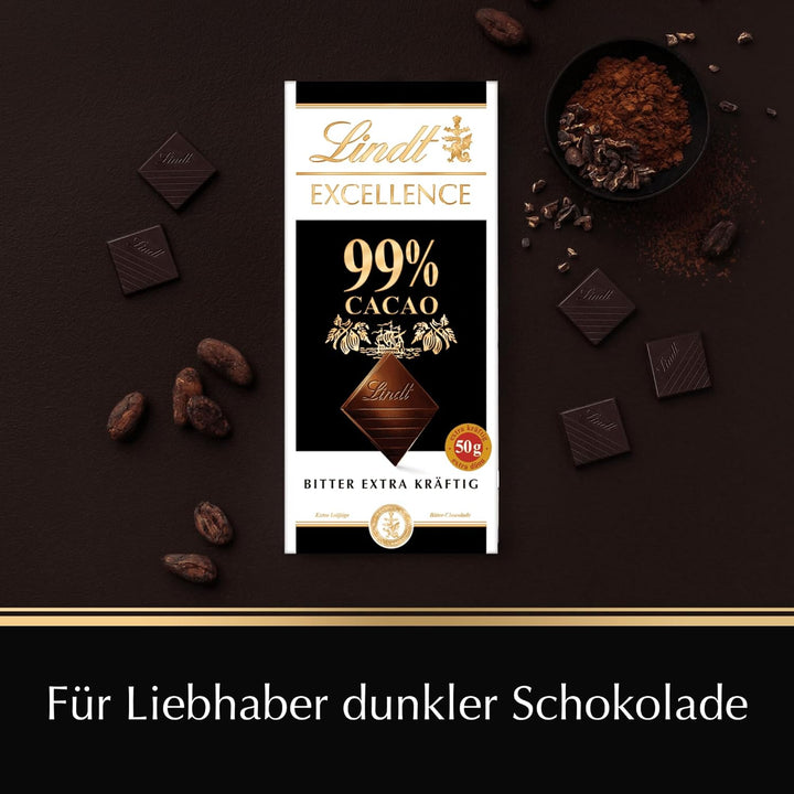 Lindt EXCELLENCE 99% Kakao - Edelbitter-Schokolade | 50 G Tafel | Extra Kräftige Bitter-Schokolade | Intensiver Kakao-Geschmack | Dunkle Schokolade | Vegane Schokolade | Schokoladengeschenk