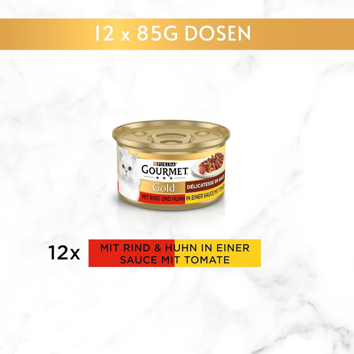 Gourmet Gold Délicatesse En Sauce Hrană umedă pentru pisici, cu carne de vită și pui, 12Pack (12 X 85G)